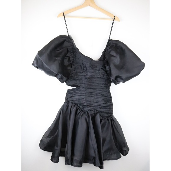 NWT Aje Joan Puff Sleeve Mini Dress AU 6 US 2 Black Cut Out Party Cocktail - Picture 3 of 12